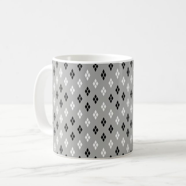 black and white grey geometric fine pattern coffee mug (Front Left)