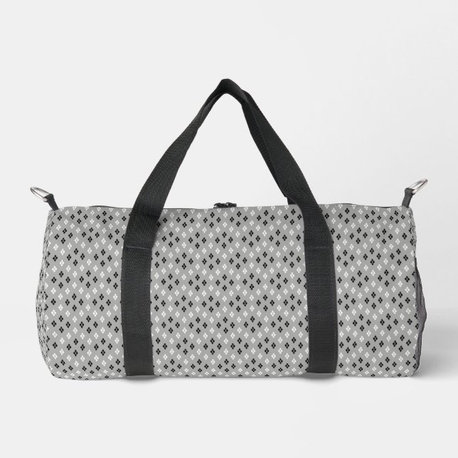 black and white grey geometric fine pattern duffle bag (Front)