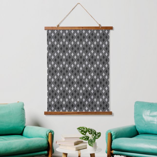 black and white grey geometric fine pattern hanging tapestry (Living Room)