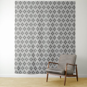 black and white grey geometric fine pattern tapestry