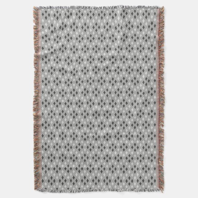 black and white grey geometric fine pattern throw blanket (Front Vertical)