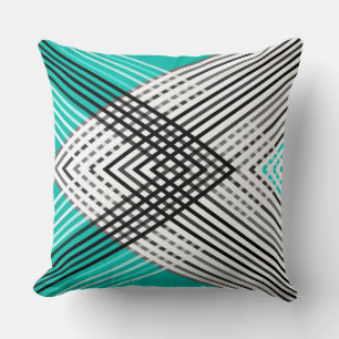Black and white , grey geometric pattern, mint cushion