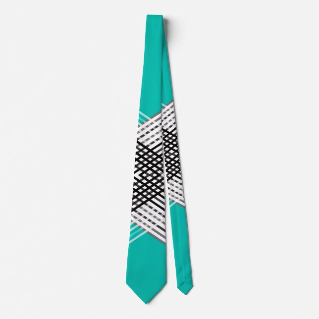 Black and white , grey  geometric pattern, mint tie (Front)