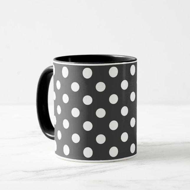 black and white  grey  retro polka dots mug (Front Left)