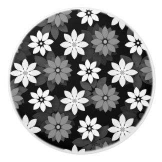 Black and white, grey seamless flower pattern ceramic knob