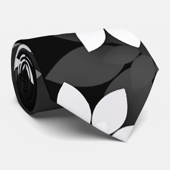 Black and white, grey seamless flower pattern tie (Rolled)