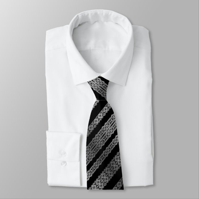 black and white, grey, silver tie (Tied)