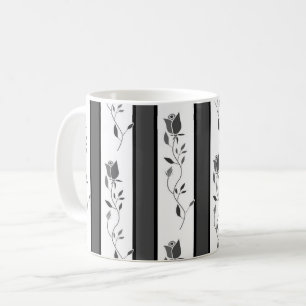 Black and white grey vintage striped with roses  coffee mug