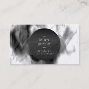 Black and White Grey Watercolor Splatter Modern Business Card
