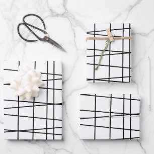 Black and White Grid Lines Wrapping Paper Sheet
