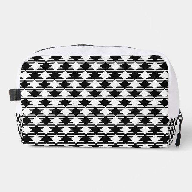 Black and White grid monogram Printed Backpack (Front)