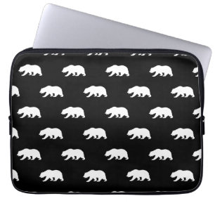 Black and White Grizzly Bear Pattern Laptop Sleeve