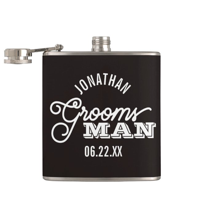 Black and White Groomsman Vinyl Wrapped Flask (Opened)