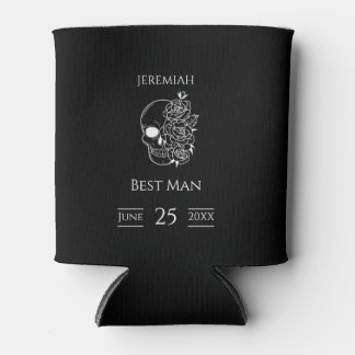 Black and white Groomsmen Wedding Can Cooler