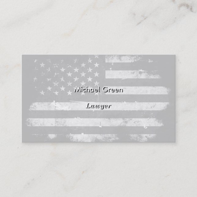 Black and White Grunge American Flag Business Card (Front)