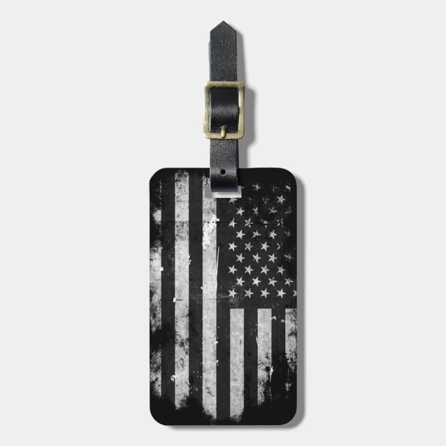 Black and White Grunge American Flag Luggage Tag (Front Vertical)