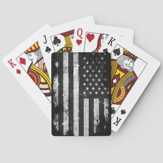 Black and White Grunge American Flag Playing Cards (Back)