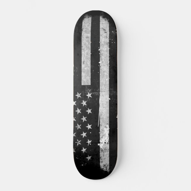 Black and White Grunge American Flag Skateboard (Front)