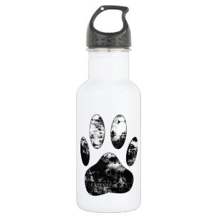 Black and White Grunge Dog Paw Print 532 Ml Water Bottle