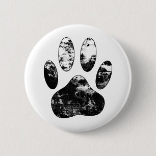 Black and White Grunge Dog Paw Print 6 Cm Round Badge