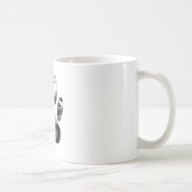 Black and White Grunge Dog Paw Print Coffee Mug (Right)