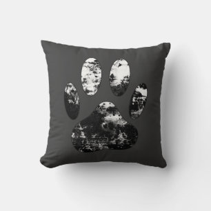 Black And White Grunge Dog Paw Print Cushion