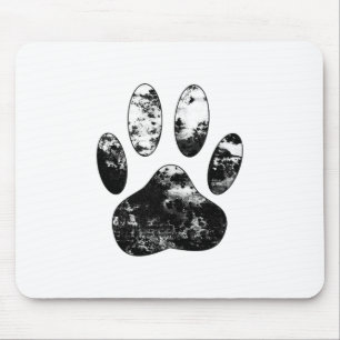 Black and White Grunge Dog Paw Print Mouse Pad