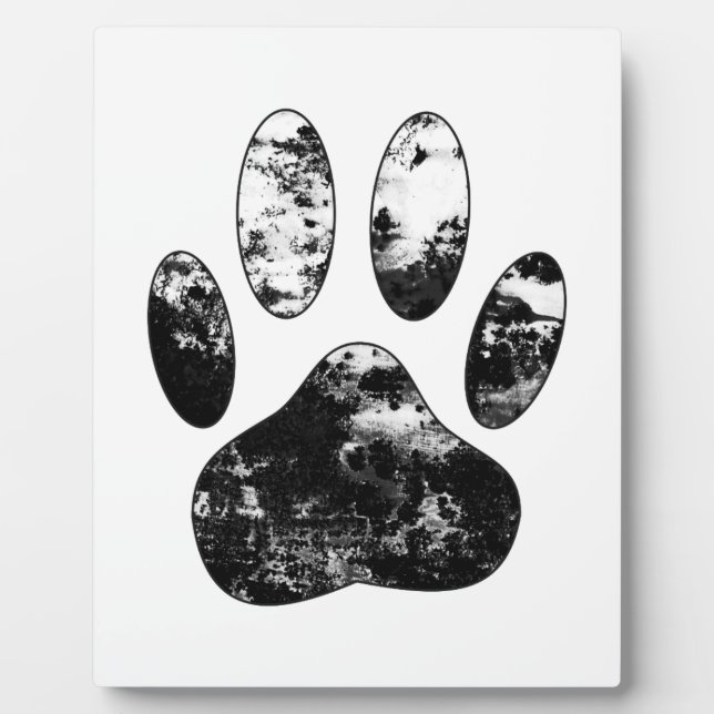Black and White Grunge Dog Paw Print Plaque (Front)
