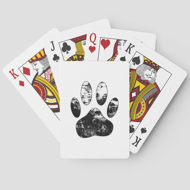 Black and White Grunge Dog Paw Print Playing Cards (Back)