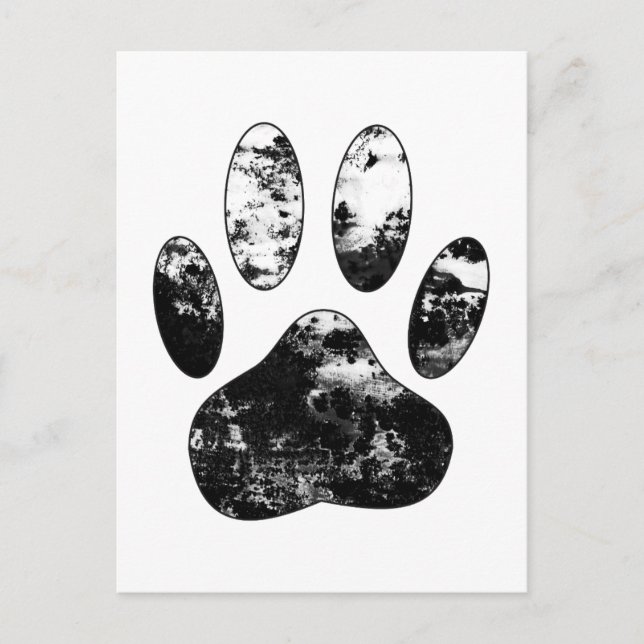 Black and White Grunge Dog Paw Print Postcard (Front)