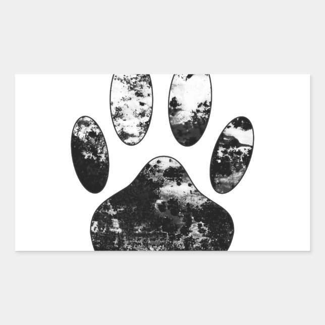 Black and White Grunge Dog Paw Print Rectangular Sticker (Front)