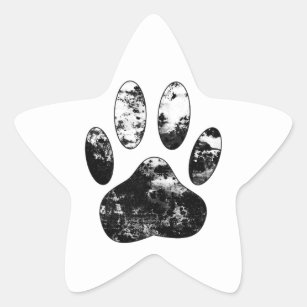 Black and White Grunge Dog Paw Print Star Sticker