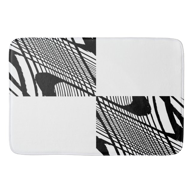 Black and White Grunge grid Bath Mat (Front)