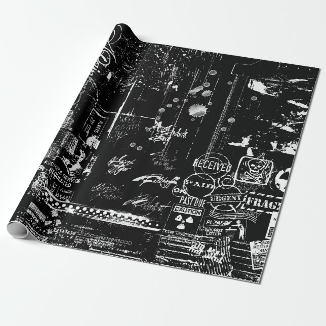 Black and white grunge Wrapping Paper (Unrolled)