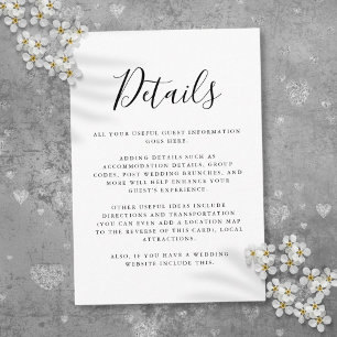 Black And White Guest Information Script Details  Enclosure Card