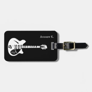 Black and white guitar, guitarist travel luggage tag