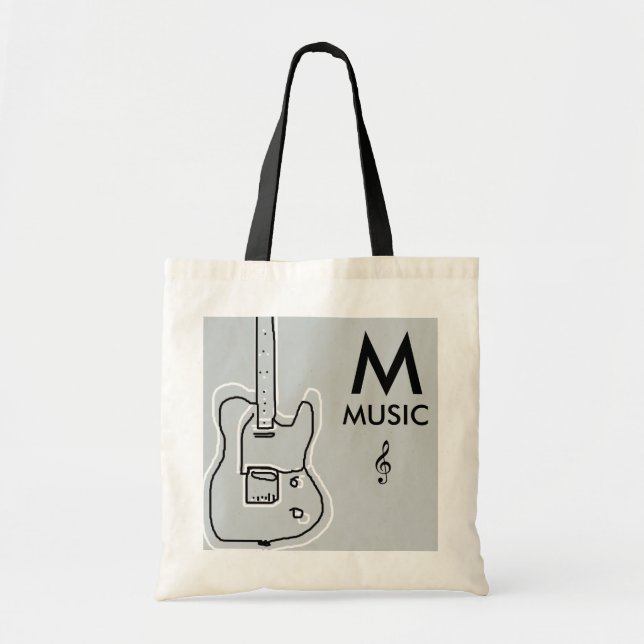 black and white guitar personalised tote bag (Front)