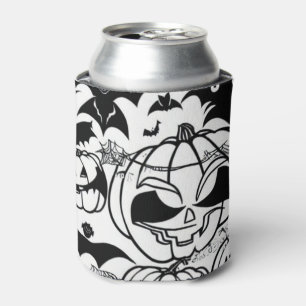 Black and white halloween cartoon fun can cooler