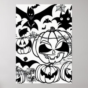 Black and white halloween cartoon fun poster