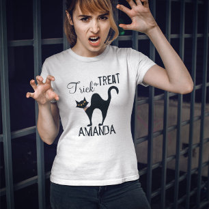 black and White Halloween Cat Custom T-Shirt