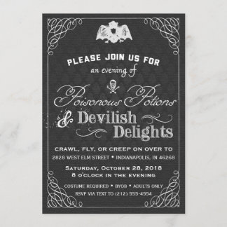 Black and White Halloween Classy Fancy Damask Invitation
