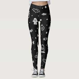 Black and White Halloween Doodles Leggings