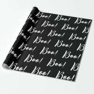 Black And White Halloween Ghost Boo Pattern Wrapping Paper