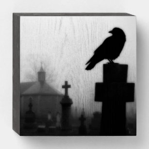 Black And White Halloween Night Wooden Box Sign