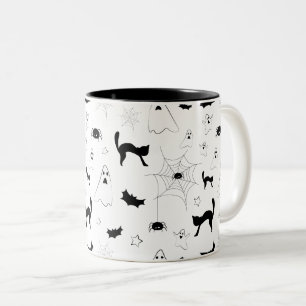 Black-and-white Halloween pattern Two-Tone Coffee Mug