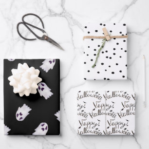 Black and White Halloween Patterns Wrapping Paper Sheet