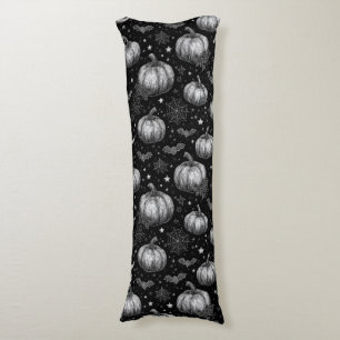 Black and White Halloween Pumpkin, Bat, Spiderweb Body Cushion