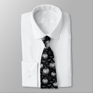 Black and White Halloween Pumpkin, Bat, Spiderweb Tie