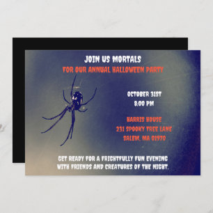 Black and White  Halloween Scary Black Spider  Invitation