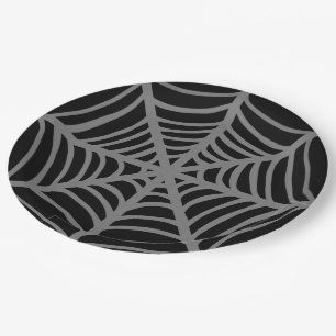 Black and White Halloween Spider Webs Paper Plate